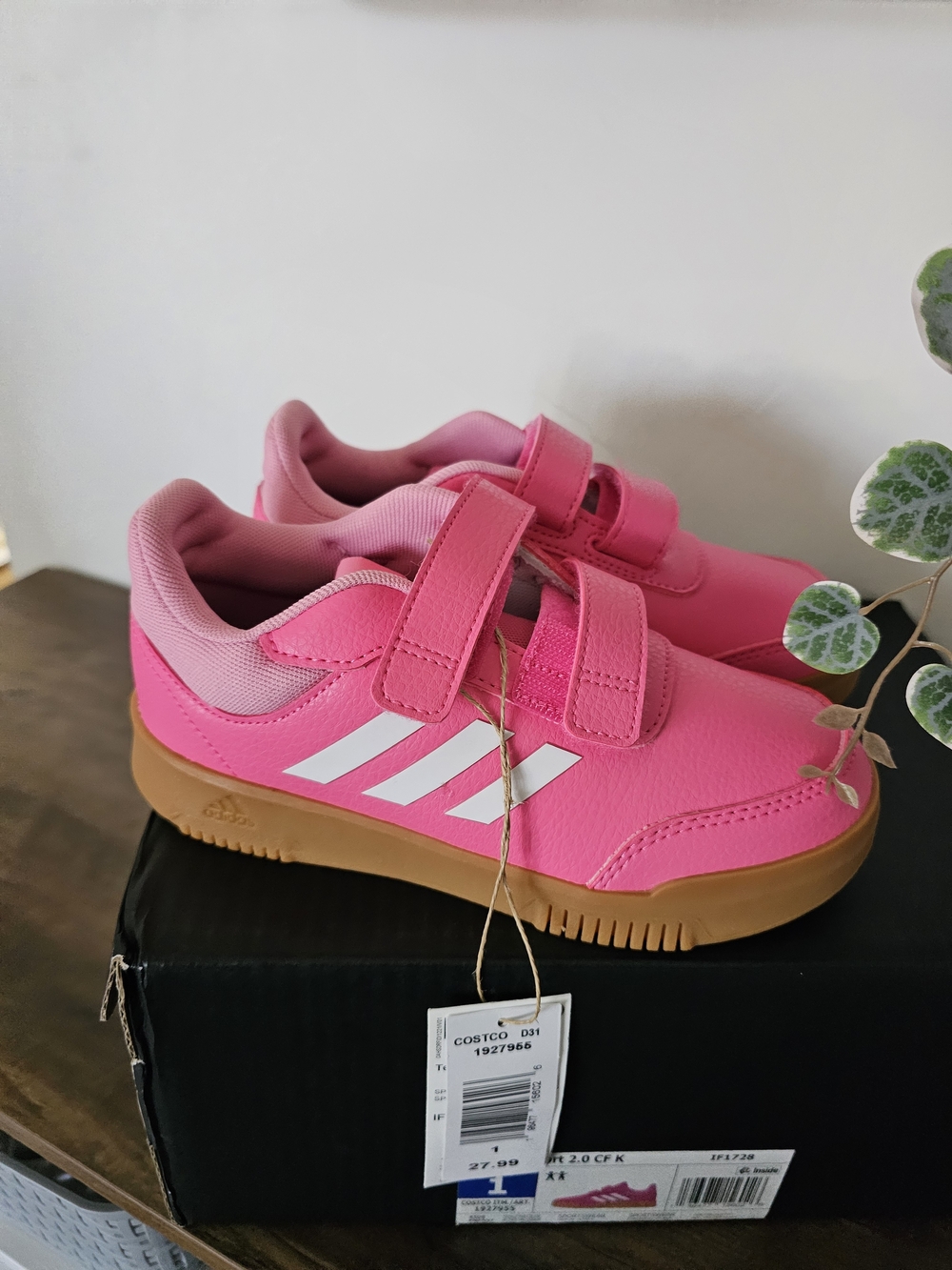 adidas Kids Hot Pink Velcro Sneakers with White Stripes